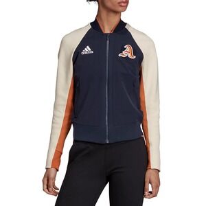 Adidas‎ Women's Varsity Bomber Jacket Size M Colorblock Zip Pockets Athleisure